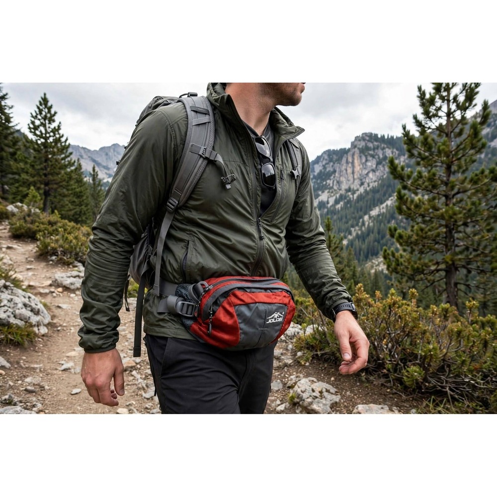 JOLON Waist Pack Fanny Pack Burnt Orange Gray Nylon Hiking Travel Bag